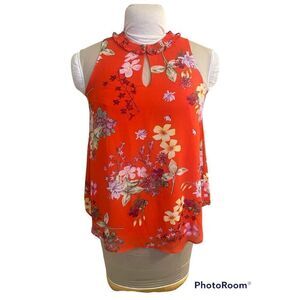 Rose + Olive Floral Print Sleeveless Top Lightweight Flowy Sz. S Easter Spry